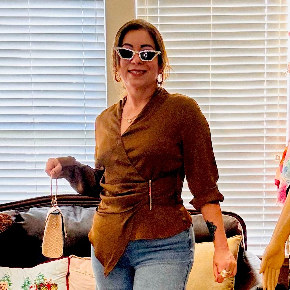 Elegant blouse color bright brown